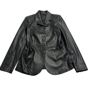 Mango Leather Jacket with Buttons in Black